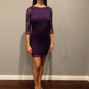 PURPLE LACE BACKLESS DRESS